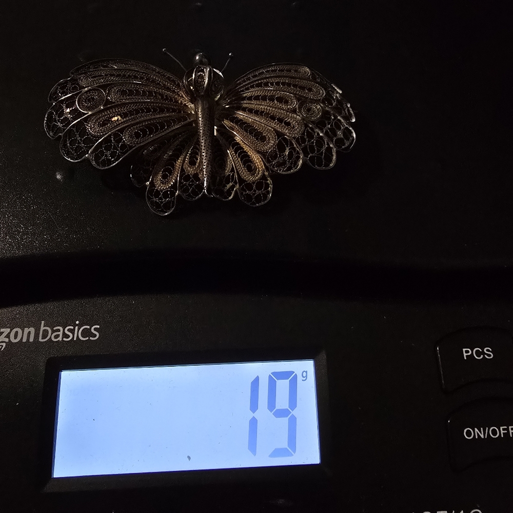 VTG Silver Filigree Butterfly Brooch Pin Pendant 1950s-60s Mid Century Jewelry - Picture 11 of 11